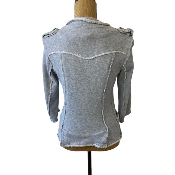 Seventy Two Changes Women’s Sz M Jersey Top Button Jacket Gray 3/4 Sleeve Biker - Picture 3 of 15